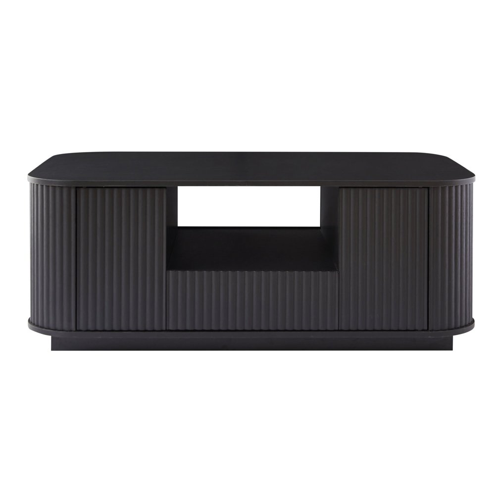 Black Wood Oval Block Coffee Table with Storage - 47-inch