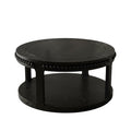 Black Wood Floor Shelf Beaded Round Coffee Table - 32-inch