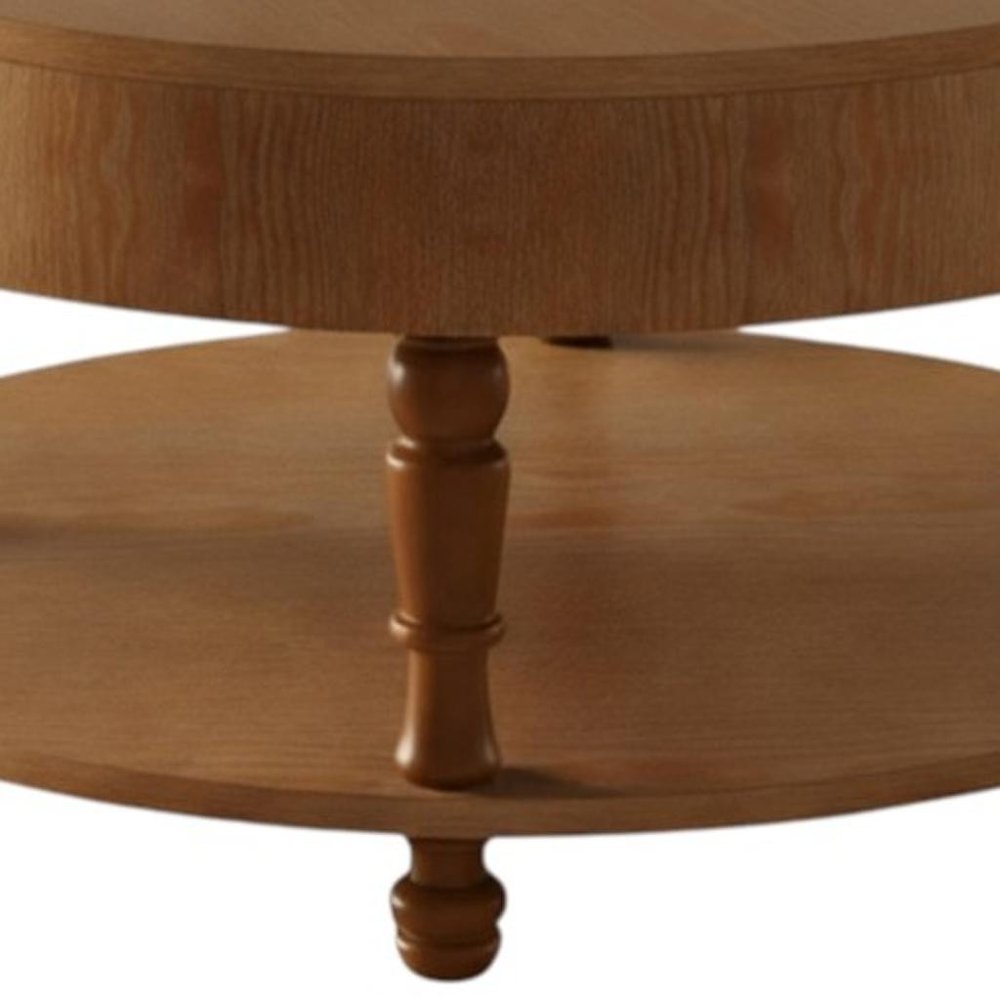 Natural Wood Round Coffee Table with Hidden Storage and Shelf