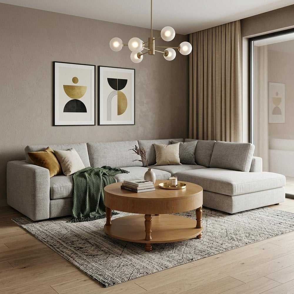 Natural Wood Round Coffee Table with Hidden Storage and Shelf