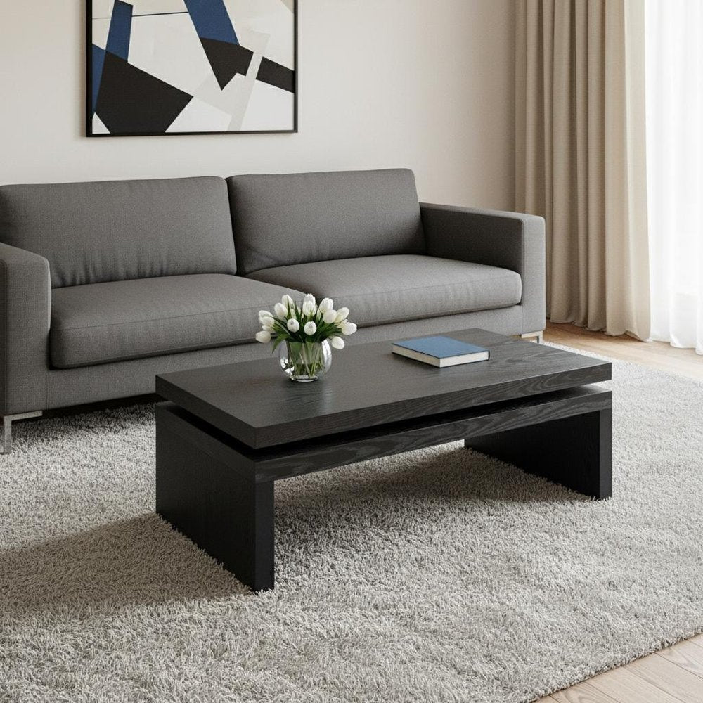 Black Wood Floating Frame Coffee Table - 48-inch