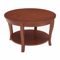 Walnut Wood Round Coffee Table with Shelf - 30-inch