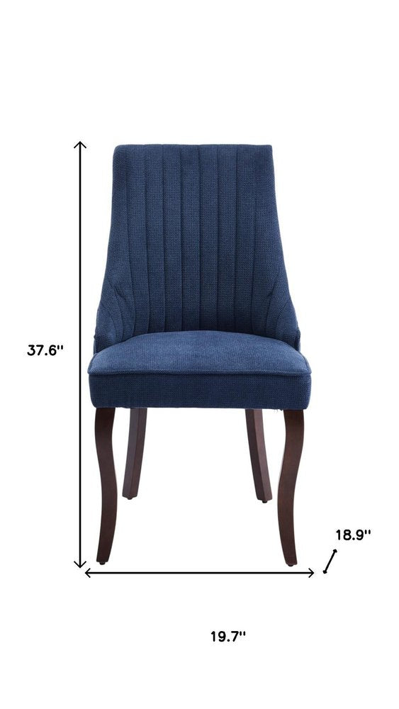 Set of Two Blue and Brown Fabric Dining Side Chairs