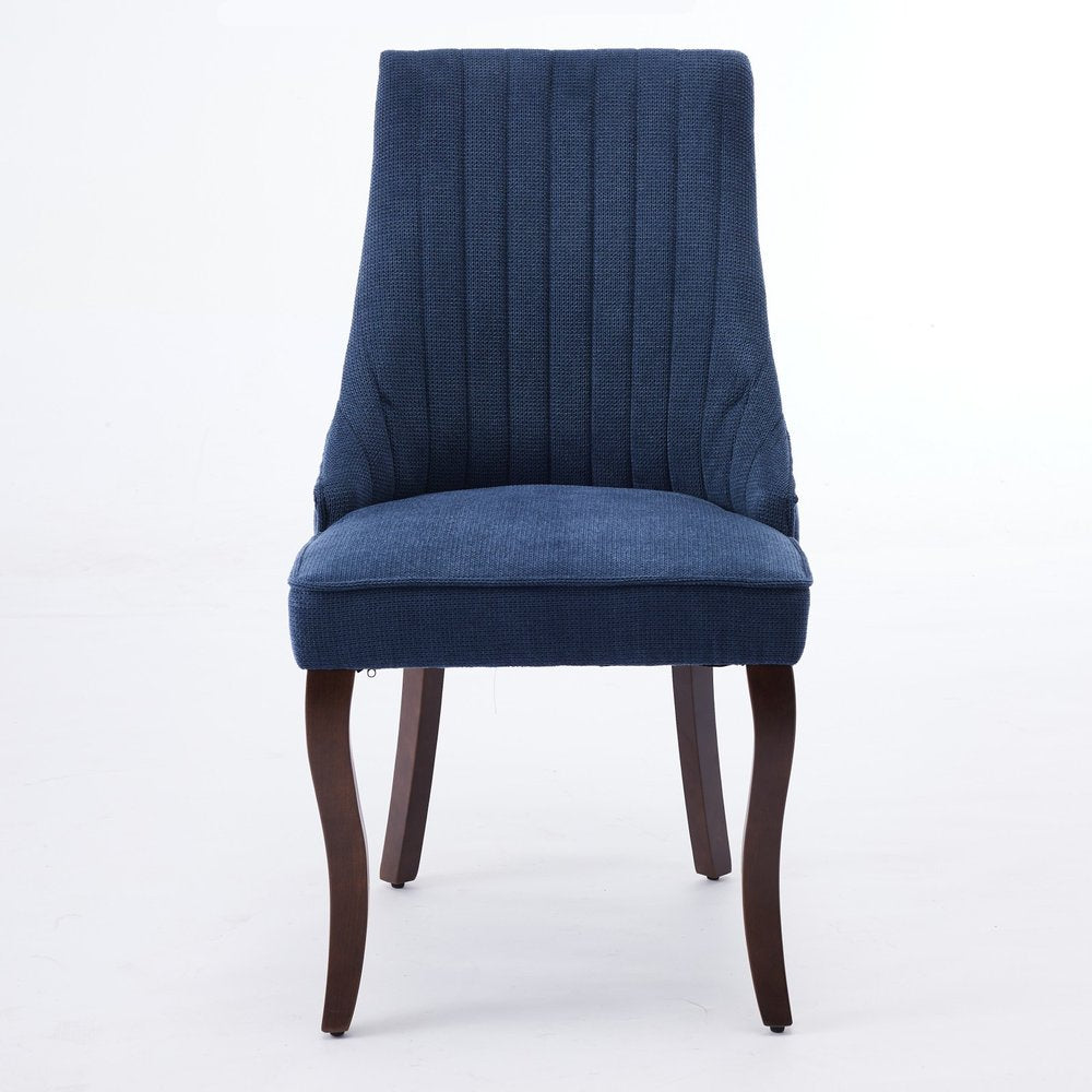 Set of Two Blue and Brown Fabric Dining Side Chairs