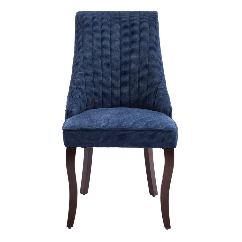 Set of Two Blue and Brown Fabric Dining Side Chairs