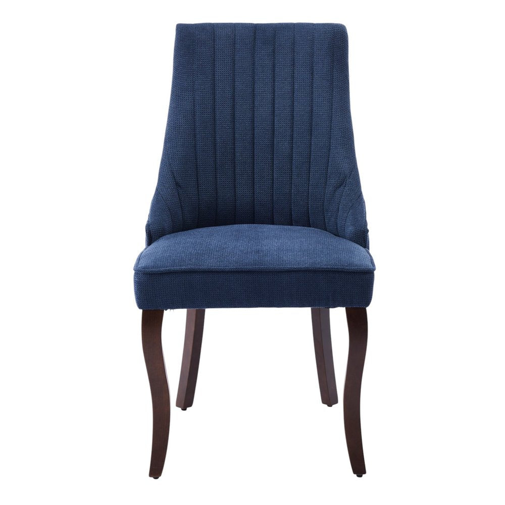 Set of Two Blue and Brown Fabric Dining Side Chairs