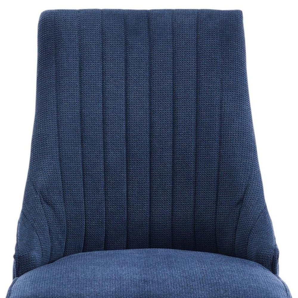 Set of Two Blue and Brown Fabric Dining Side Chairs