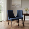 Set of Two Blue and Brown Fabric Dining Side Chairs