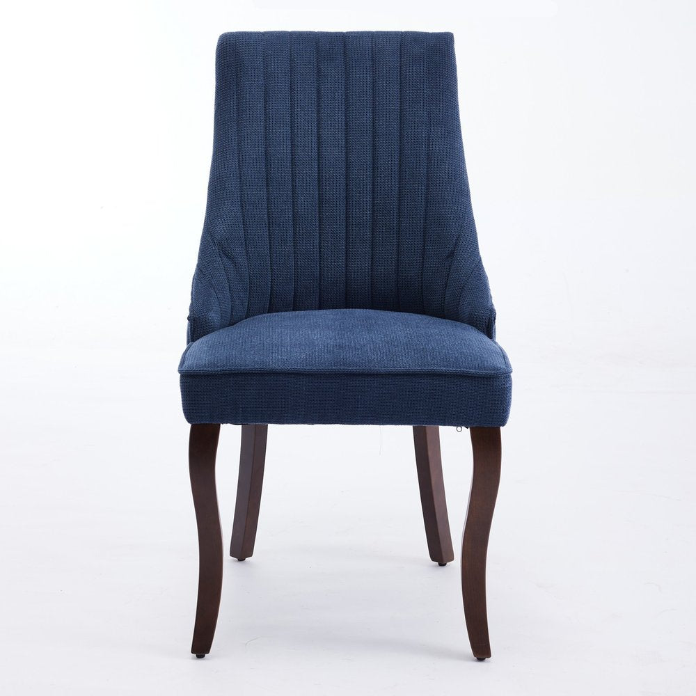 Set of Two Blue and Brown Fabric Dining Side Chairs
