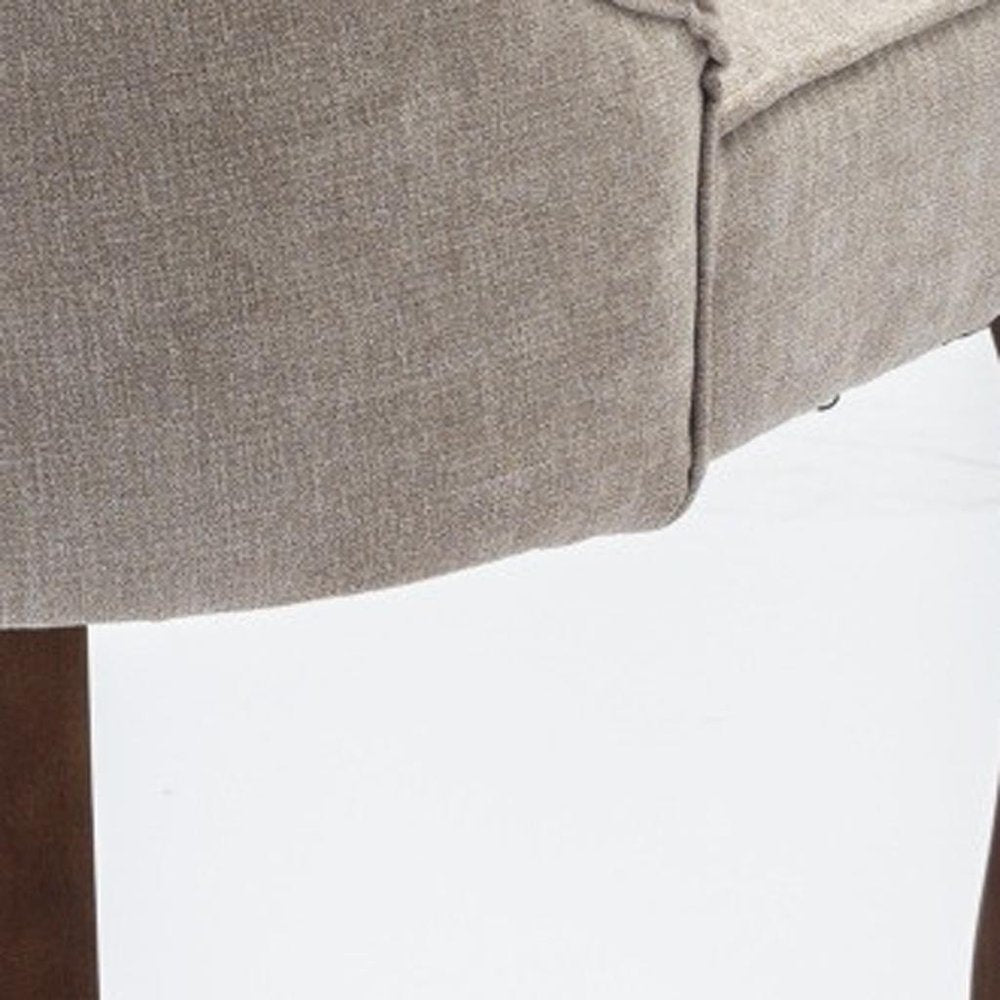 Set of Two Beige Brown and Off White Fabric Dining Side Chairs