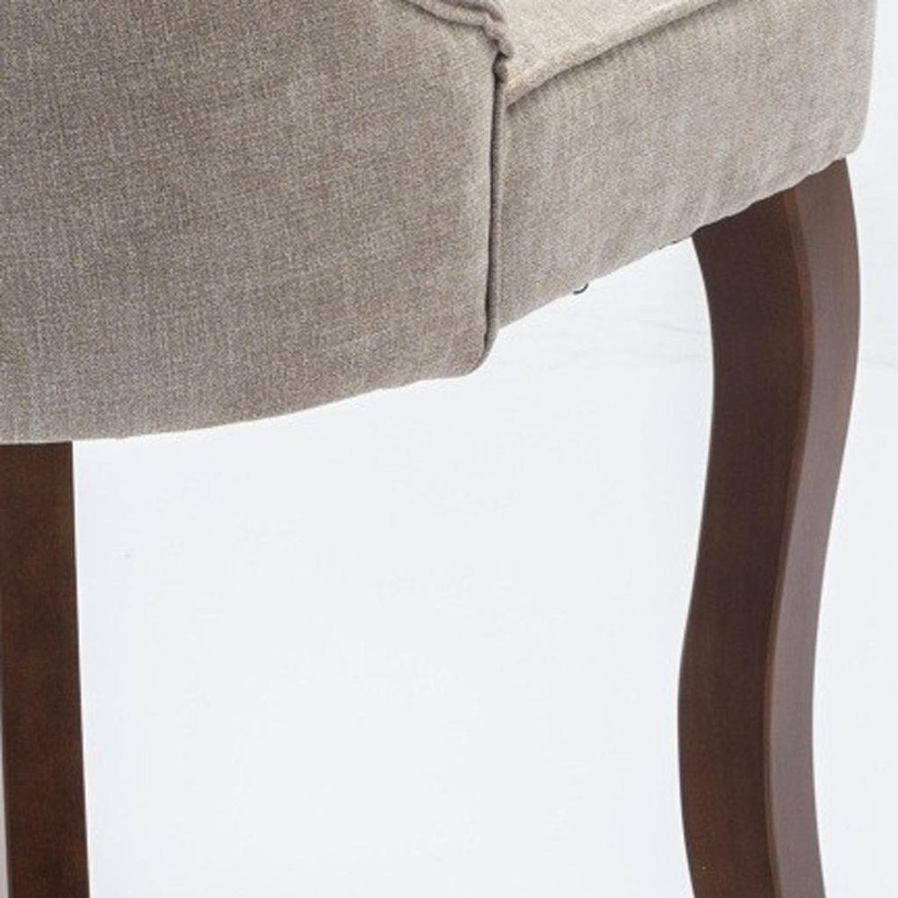 Set of Two Beige Brown and Off White Fabric Dining Side Chairs
