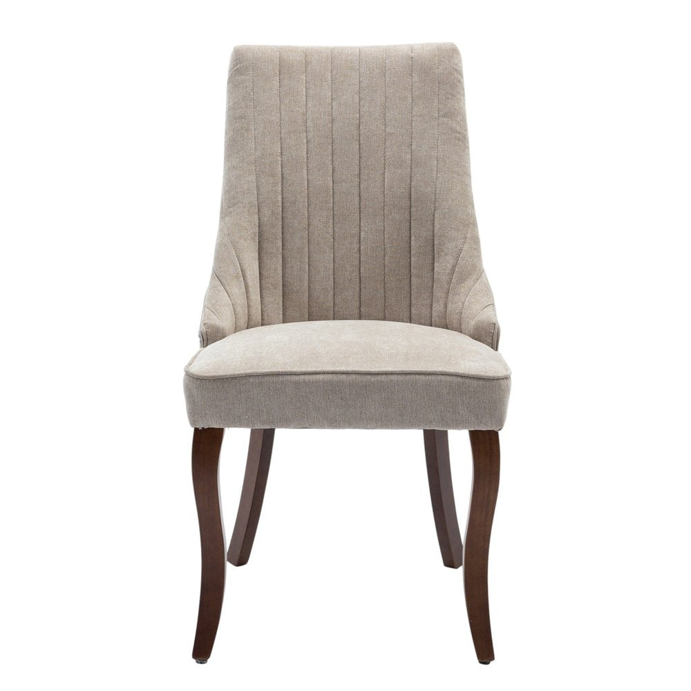 Set of Two Beige Brown and Off White Fabric Dining Side Chairs