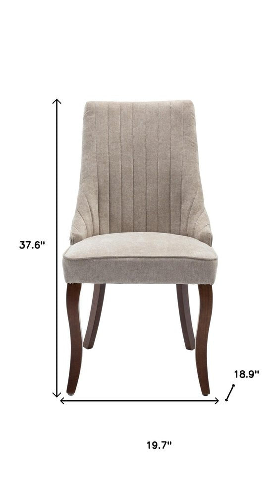Set of Two Beige Brown and Off White Fabric Dining Side Chairs
