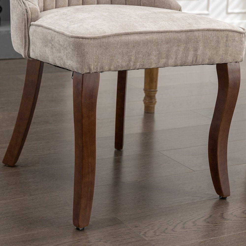Set of Two Beige Brown and Off White Fabric Dining Side Chairs
