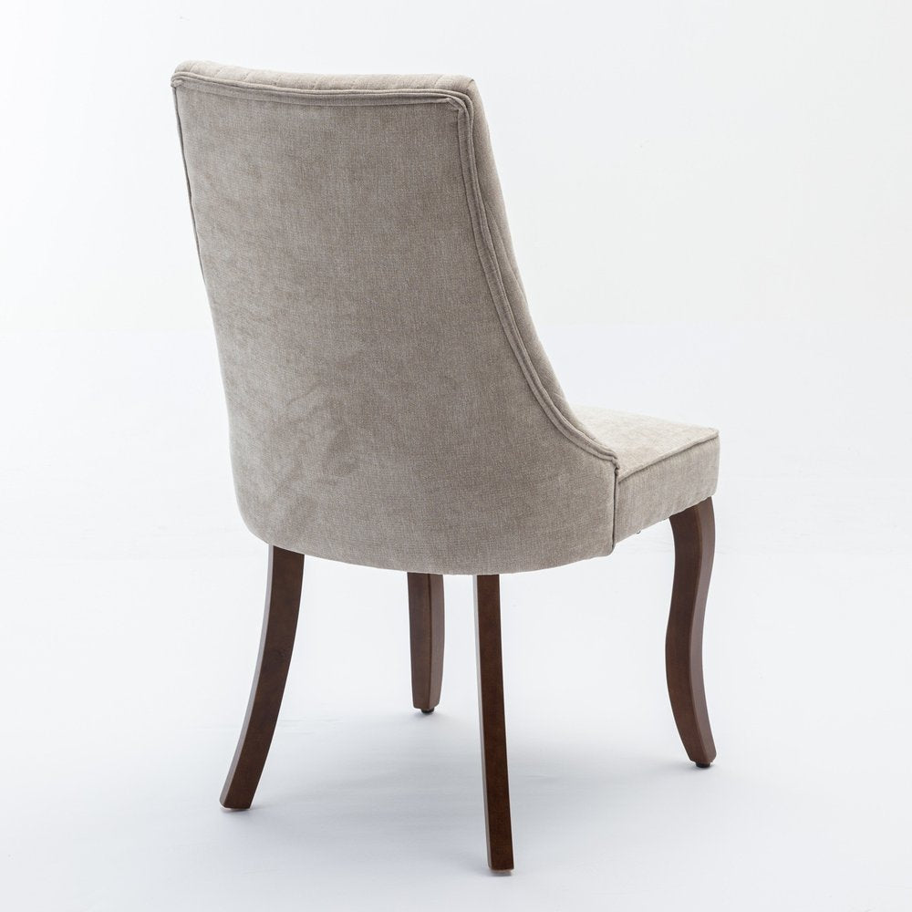Set of Two Beige Brown and Off White Fabric Dining Side Chairs