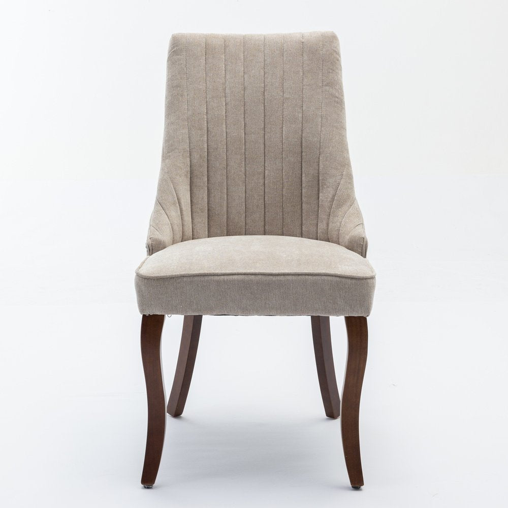Set of Two Beige Brown and Off White Fabric Dining Side Chairs
