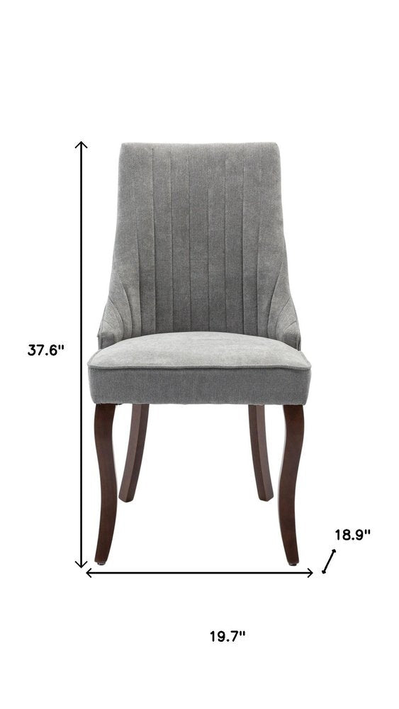 Set of Two Gray and Brown Fabric Dining Side Chairs