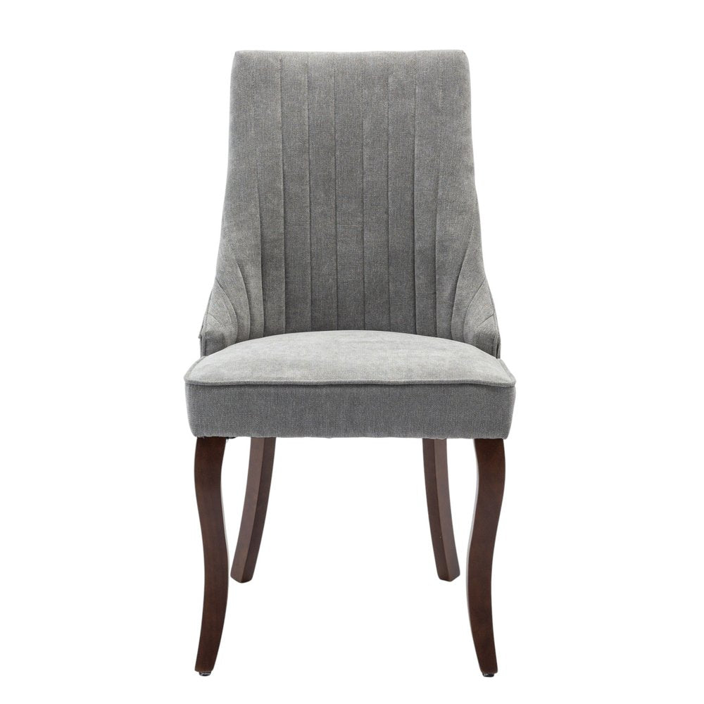 Set of Two Gray and Brown Fabric Dining Side Chairs