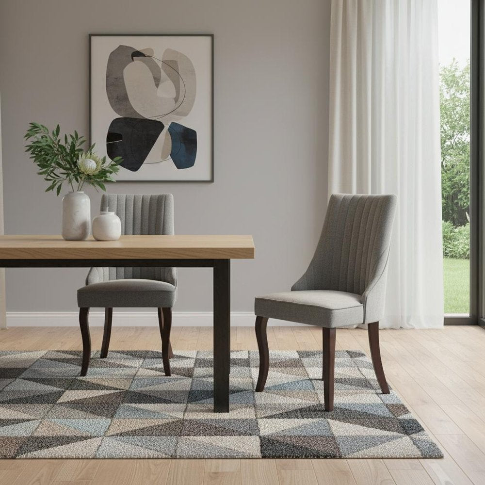 Set of Two Gray and Brown Fabric Dining Side Chairs