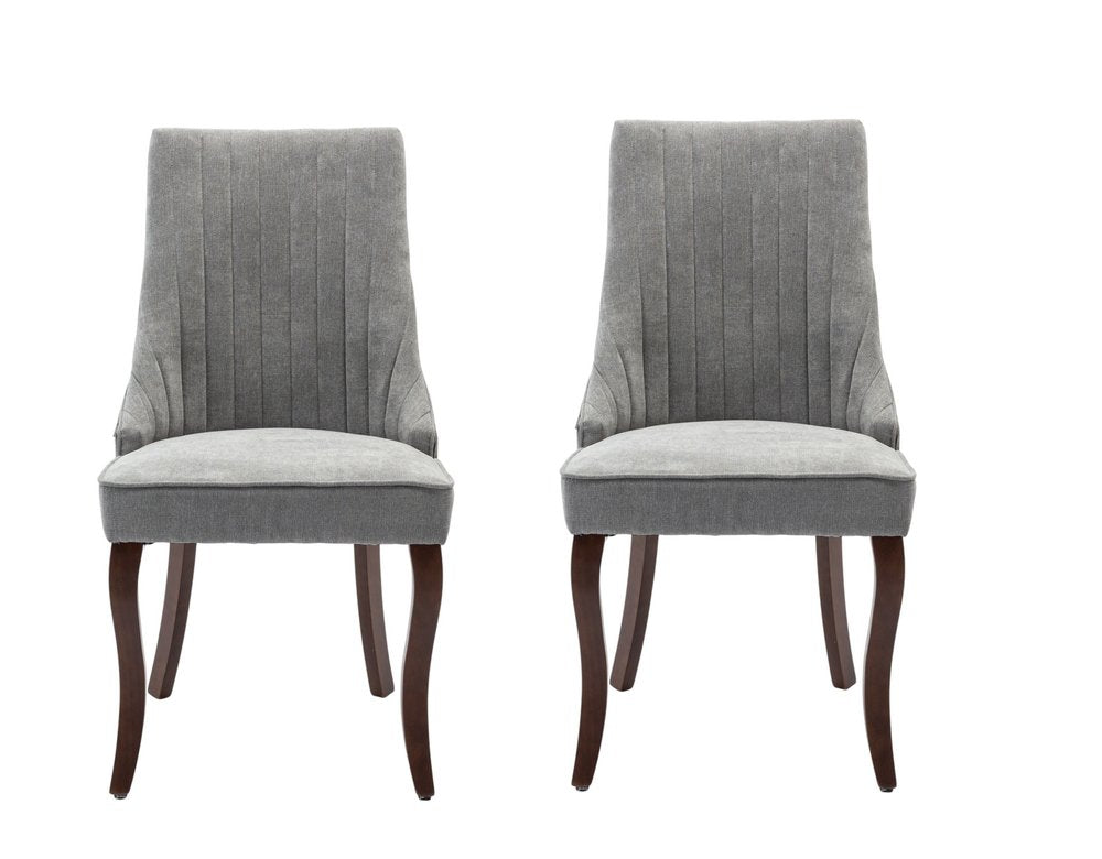 Set of Two Gray and Brown Fabric Dining Side Chairs