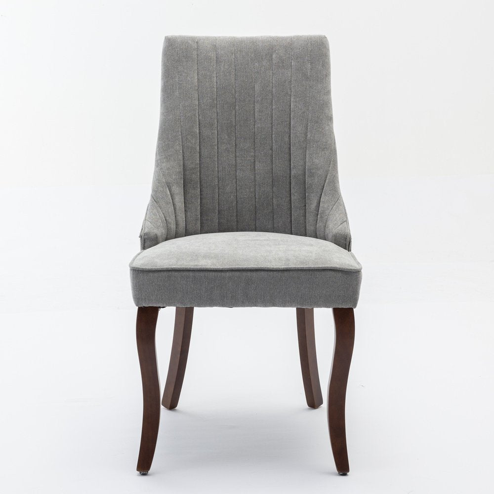 Set of Two Gray and Brown Fabric Dining Side Chairs