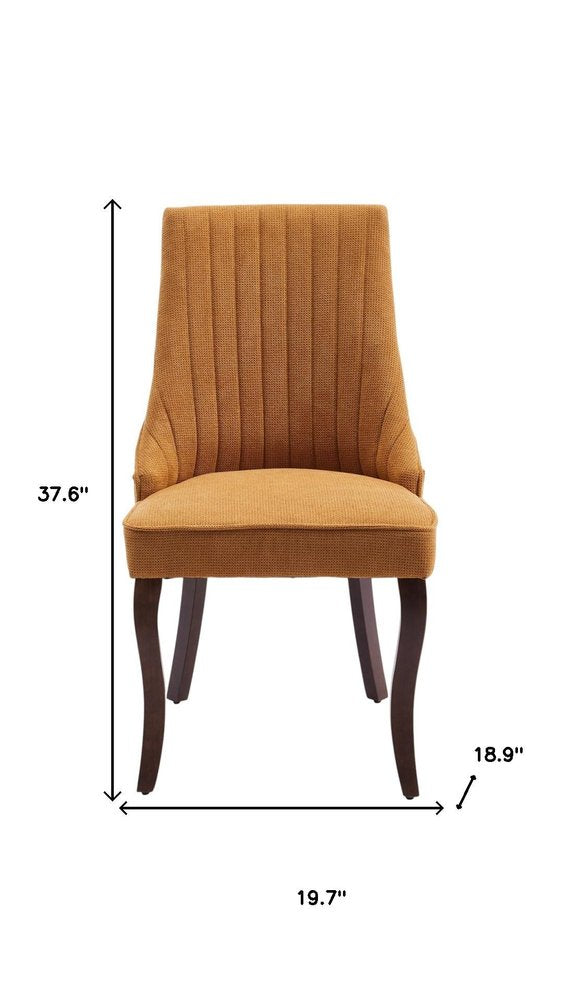 Set of Two Yellow and Brown Fabric Dining Side Chairs