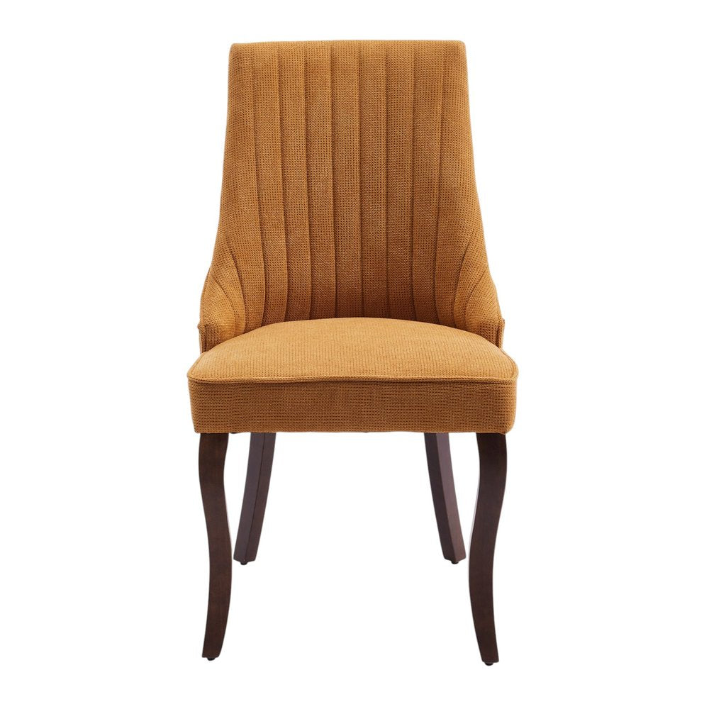 Set of Two Yellow and Brown Fabric Dining Side Chairs