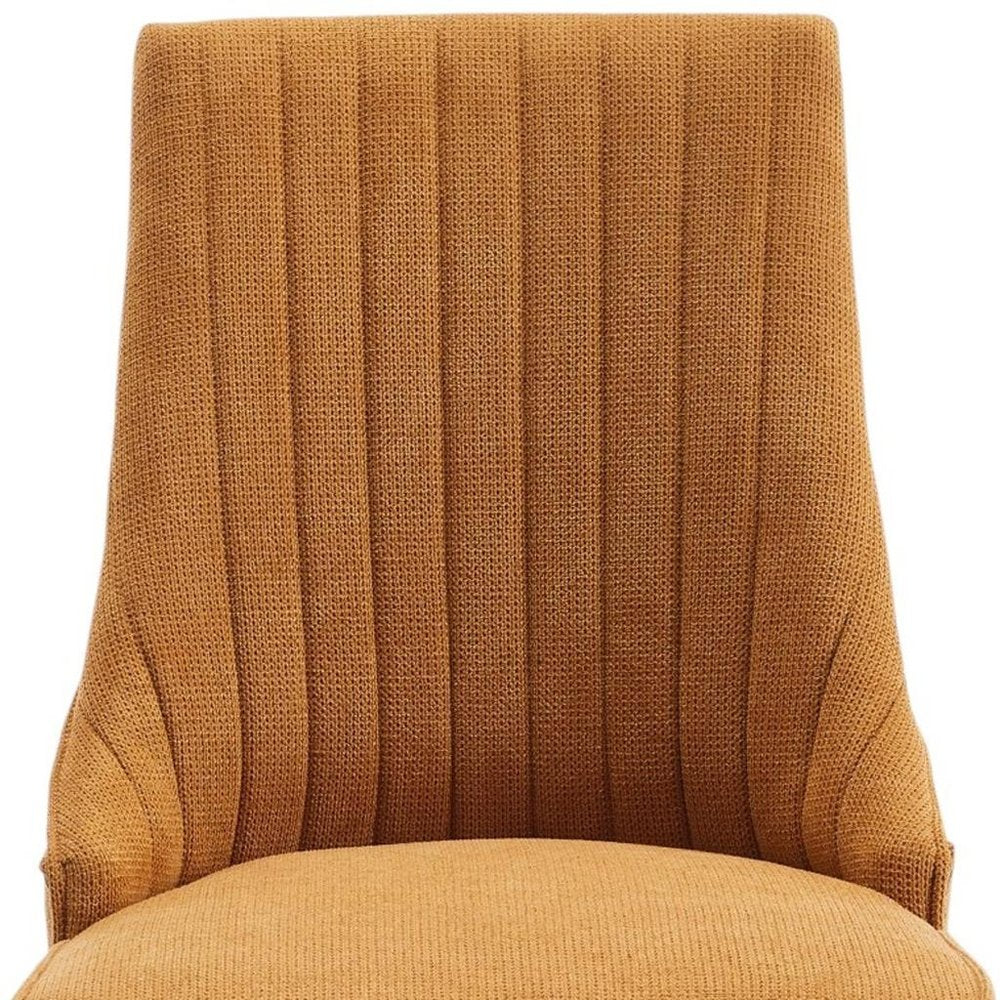 Set of Two Yellow and Brown Fabric Dining Side Chairs