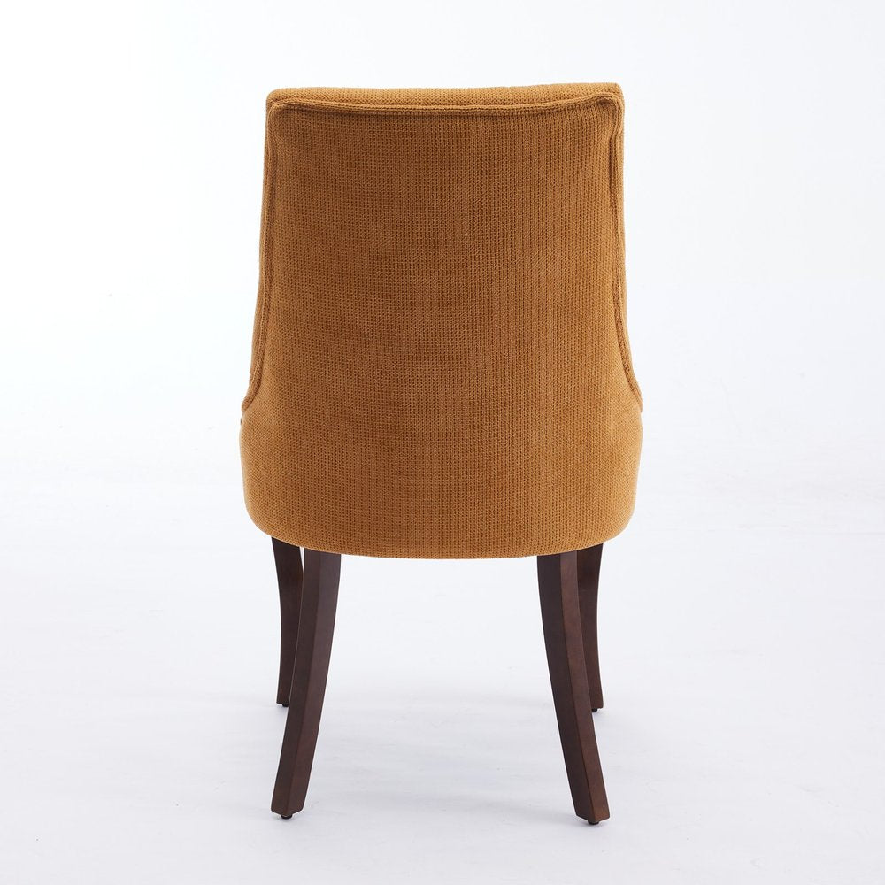 Set of Two Yellow and Brown Fabric Dining Side Chairs