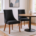Set of Two Black and Brown Fabric Dining Side Chairs