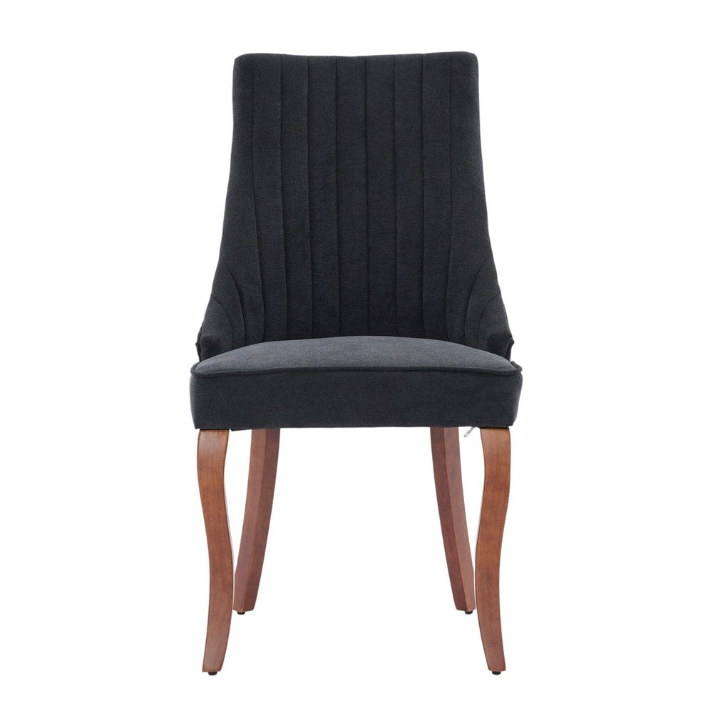 Set of Two Black and Brown Fabric Dining Side Chairs
