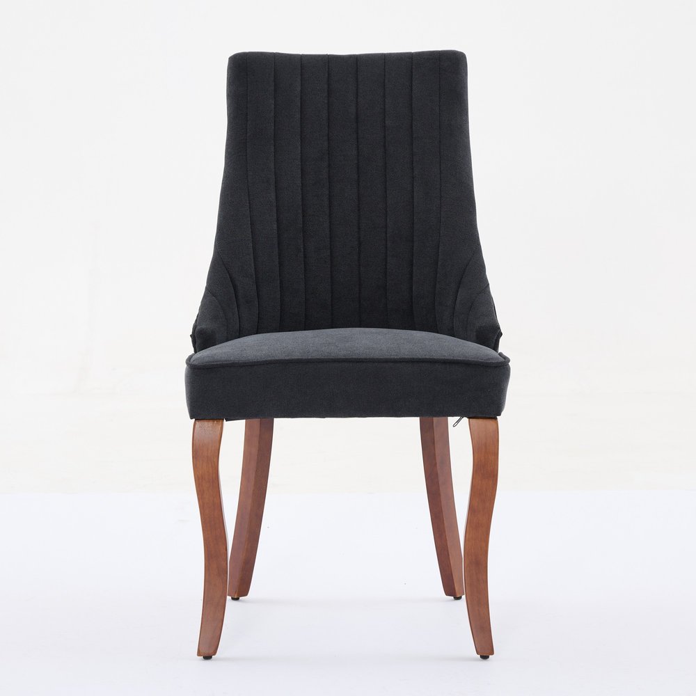 Set of Two Black and Brown Fabric Dining Side Chairs
