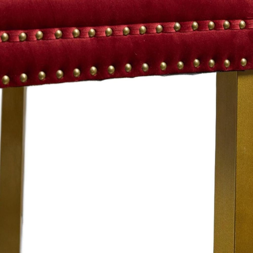 Set of Two Red and Gold Tufted Velvet and Solid Wood Dining Side Chairs