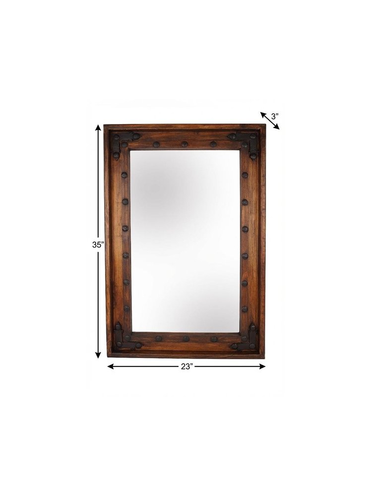 Brown Solid Wood Rustic Framed Accent Mirror - 35-inch