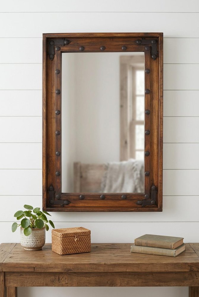 Brown Solid Wood Rustic Framed Accent Mirror - 35-inch