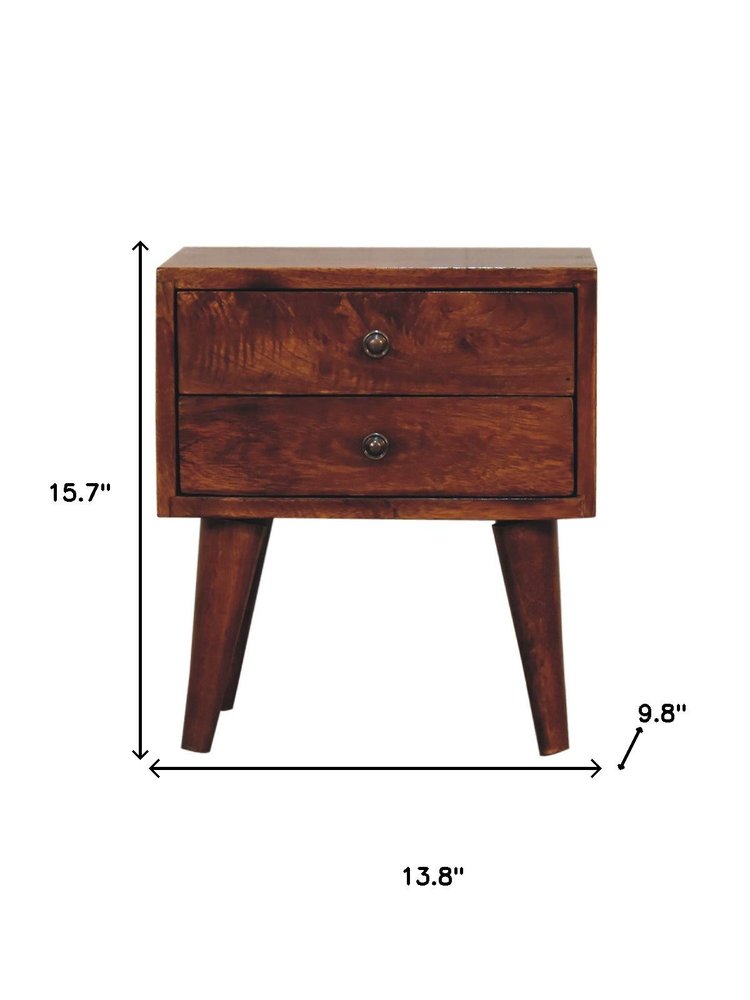 Brown Solid Wood Two Drawer Nightstand - 16-inch