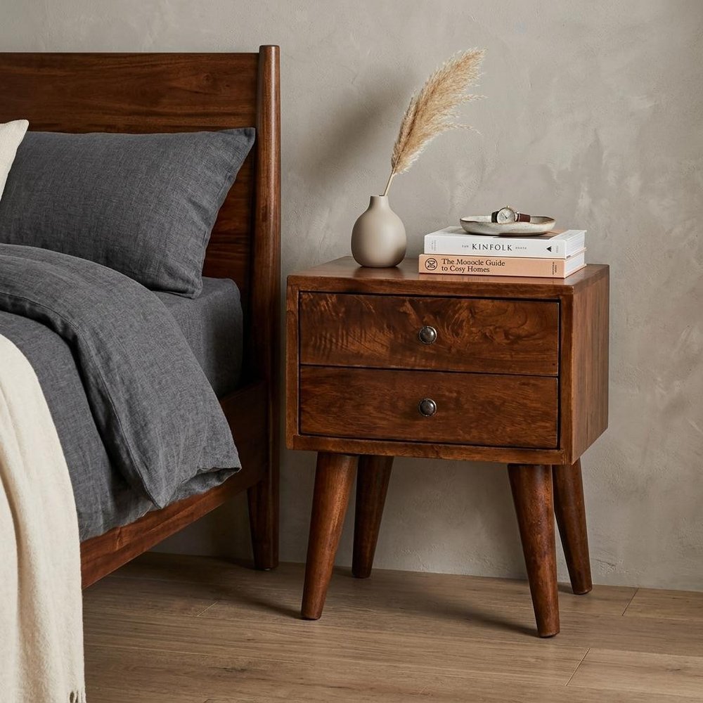 Brown Solid Wood Two Drawer Nightstand - 16-inch