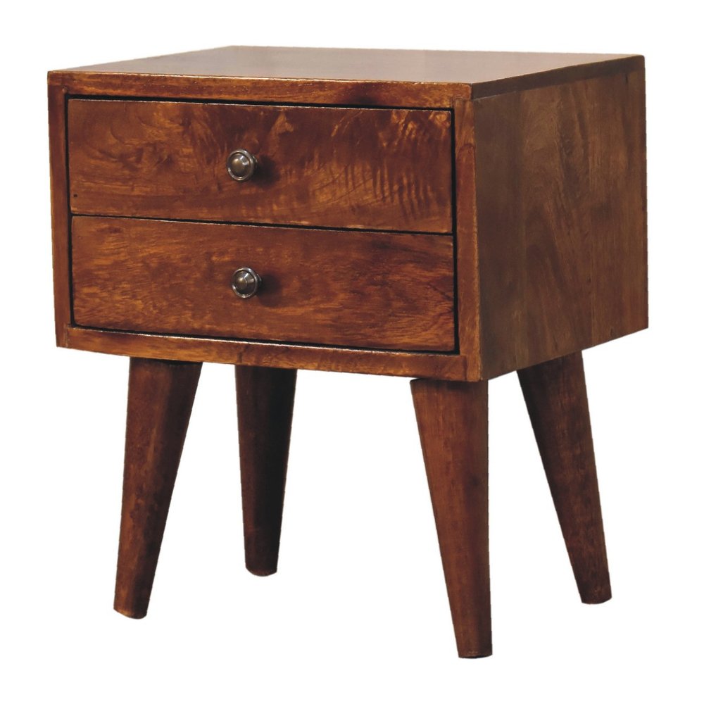 Brown Solid Wood Two Drawer Nightstand - 16-inch