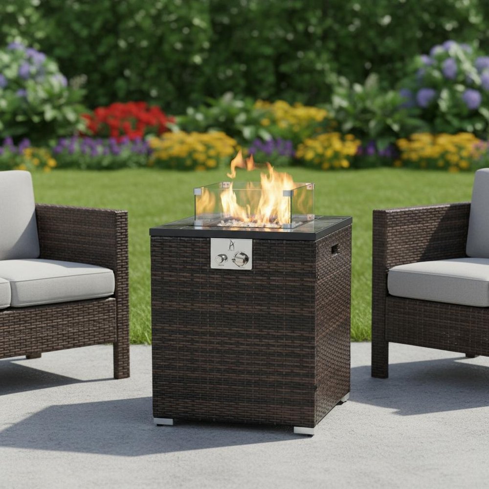 50000 Btu 24 Espresso Wicker Propane Rectangular Fire Pit