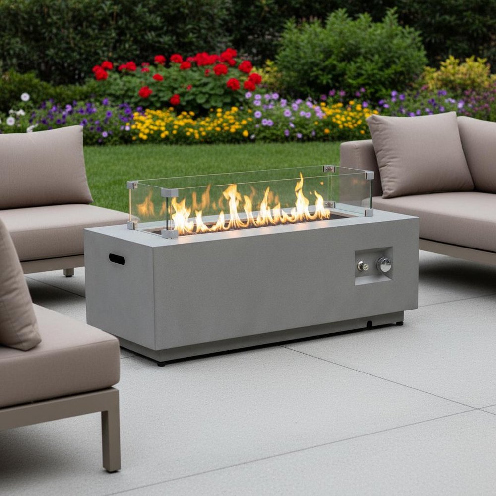 50000 Btu 42 Gray Steel Propane Rectangular Fire Pit with Cover
