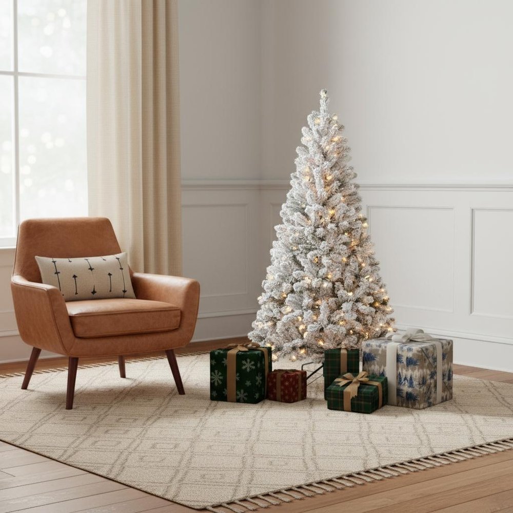5' Pre Lit Full Flocked Spruce Christmas Tree