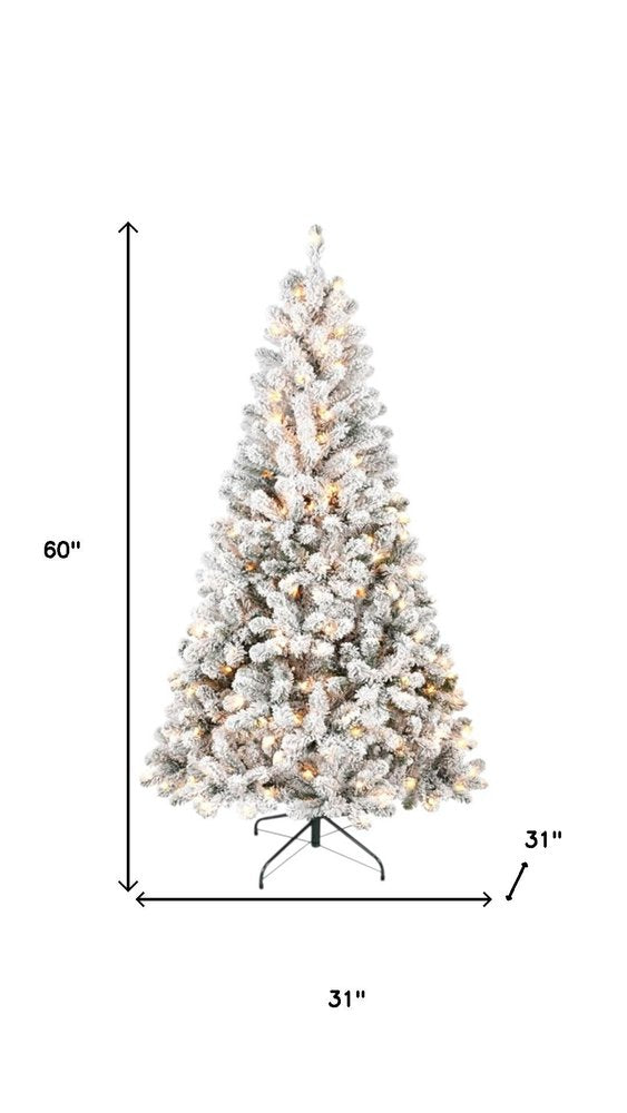 5' Pre Lit Full Flocked Spruce Christmas Tree
