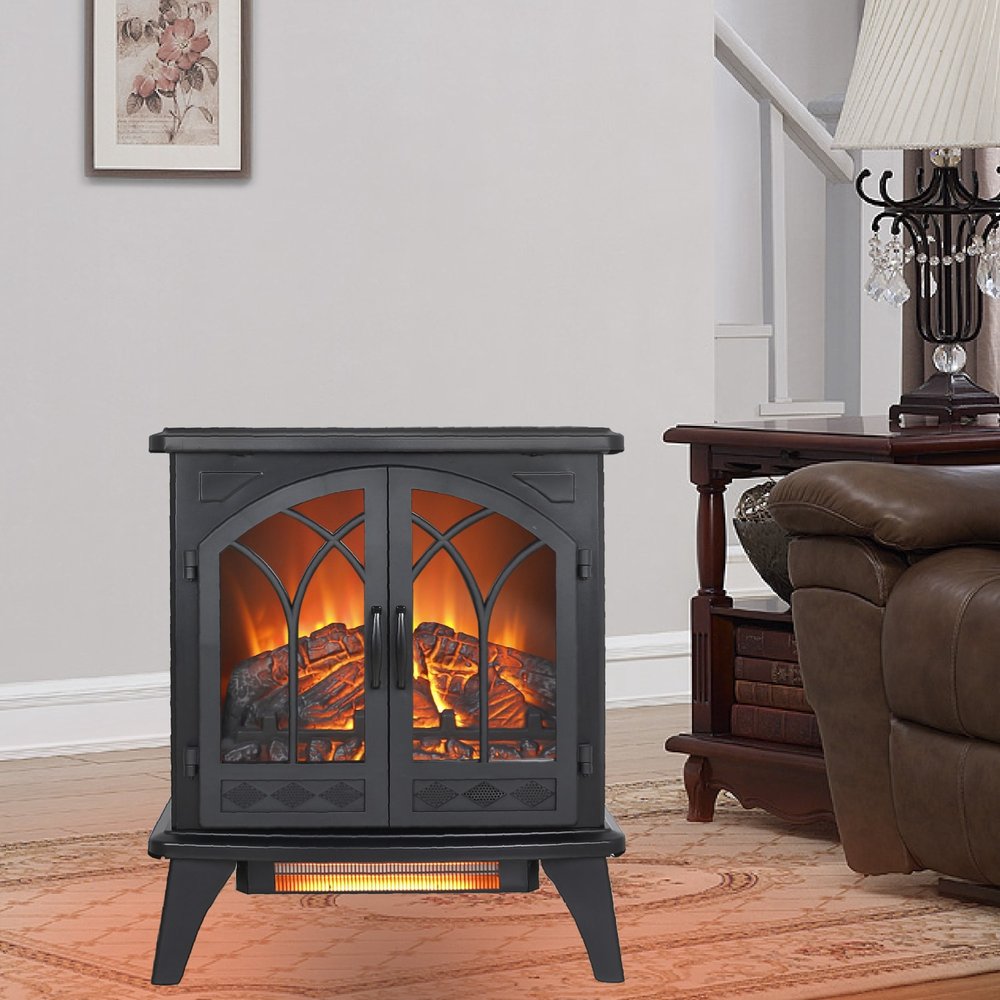 Black Metal Electric Fireplace - 24-inch