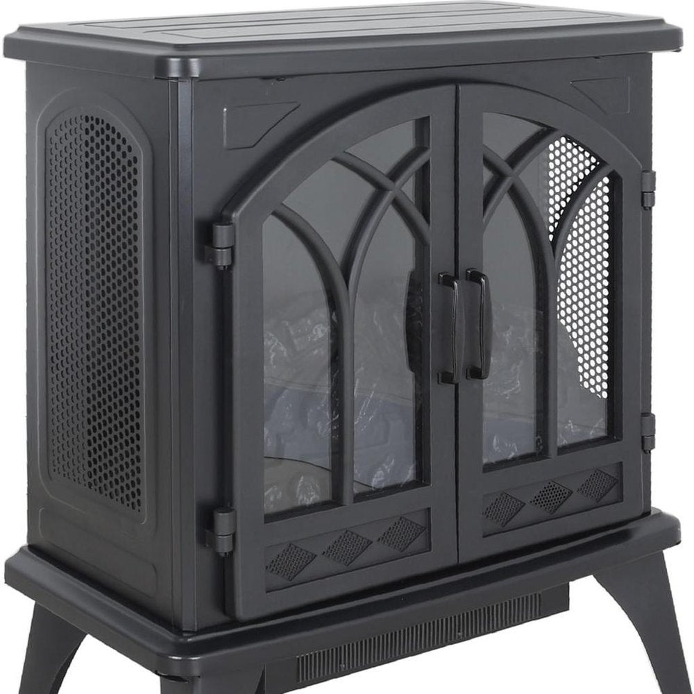 Black Metal Electric Fireplace - 24-inch