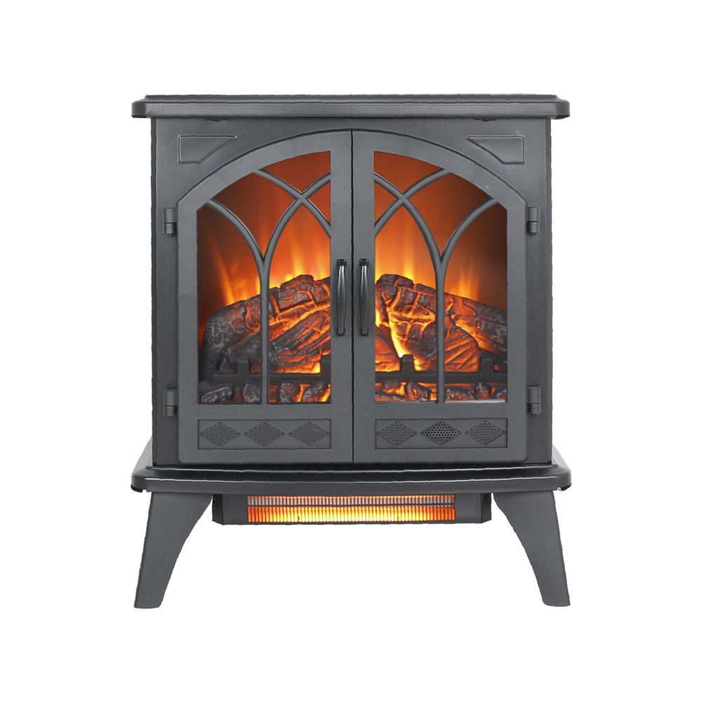 Black Metal Electric Fireplace - 24-inch