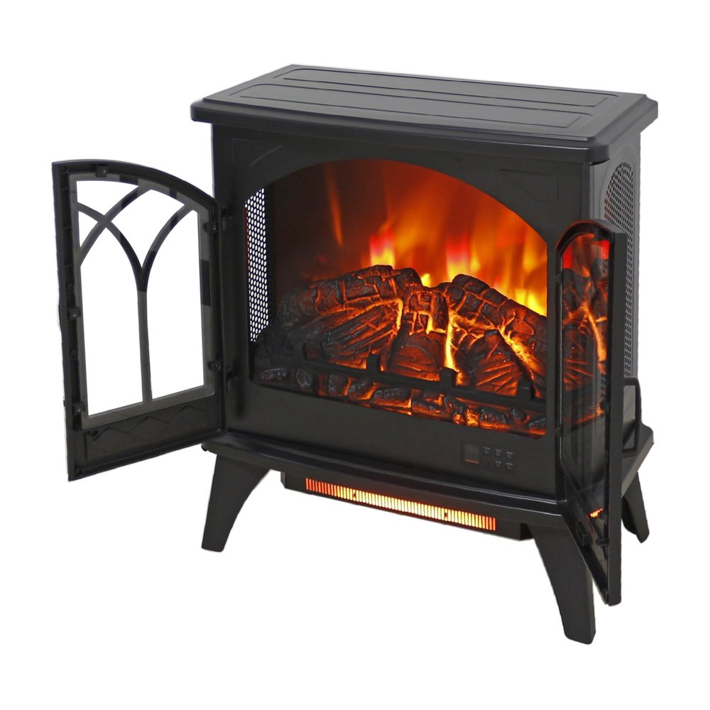 Black Metal Electric Fireplace - 24-inch