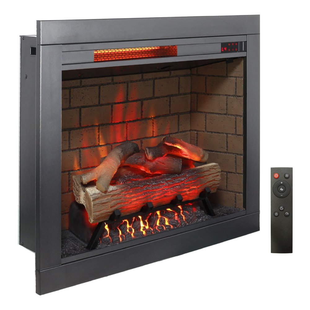 Black Metal Electric Fireplace - 28-inch