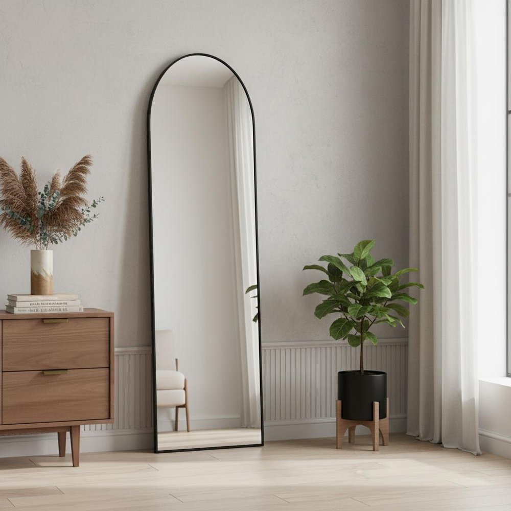 Black Aluminum Arch Freestanding or Wall Mount Framed Full Length Mirror
