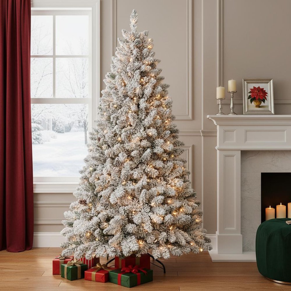 4' Pre Lit Full Flocked Spruce Christmas Tree