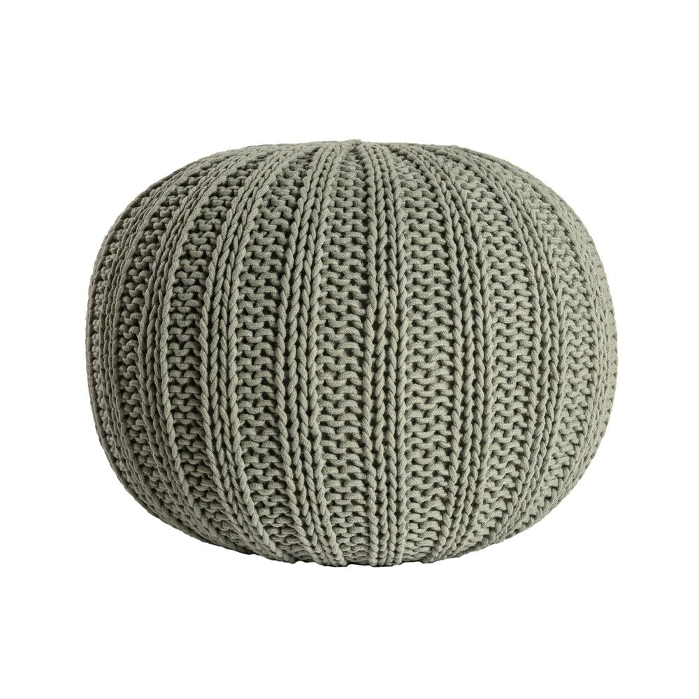 Green Cotton Cable Knit Round Pouf Ottoman - 20-inch